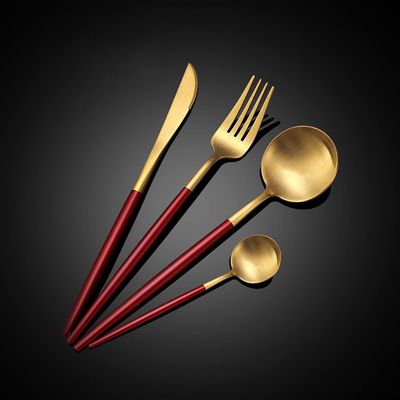 Silverware Set,16 Piece Durable 18/10 Stainless Steel Red Gold Flatware Set for 4,Eating Home Kitchen Set for Cutlery Mirror Polished.
