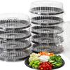 12 Pack Convenient Plastic Food Containers with Lids 12 in Disposable Serving Tray  Black Serving Platter  Food Tray  Recyclable Plastic Tray with Clear Lid  Serving Trays for Party And Occasions view 1
