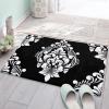 Absorbent Bath Rugs Fluffy Plush Bathroom Doormat Indoor Shaggy Carpet Classic Mid Century Damask Floral Non Slip Super Soft Floor Mats Black and White Flower Art for Bedroom/Living Room Front Door view 1