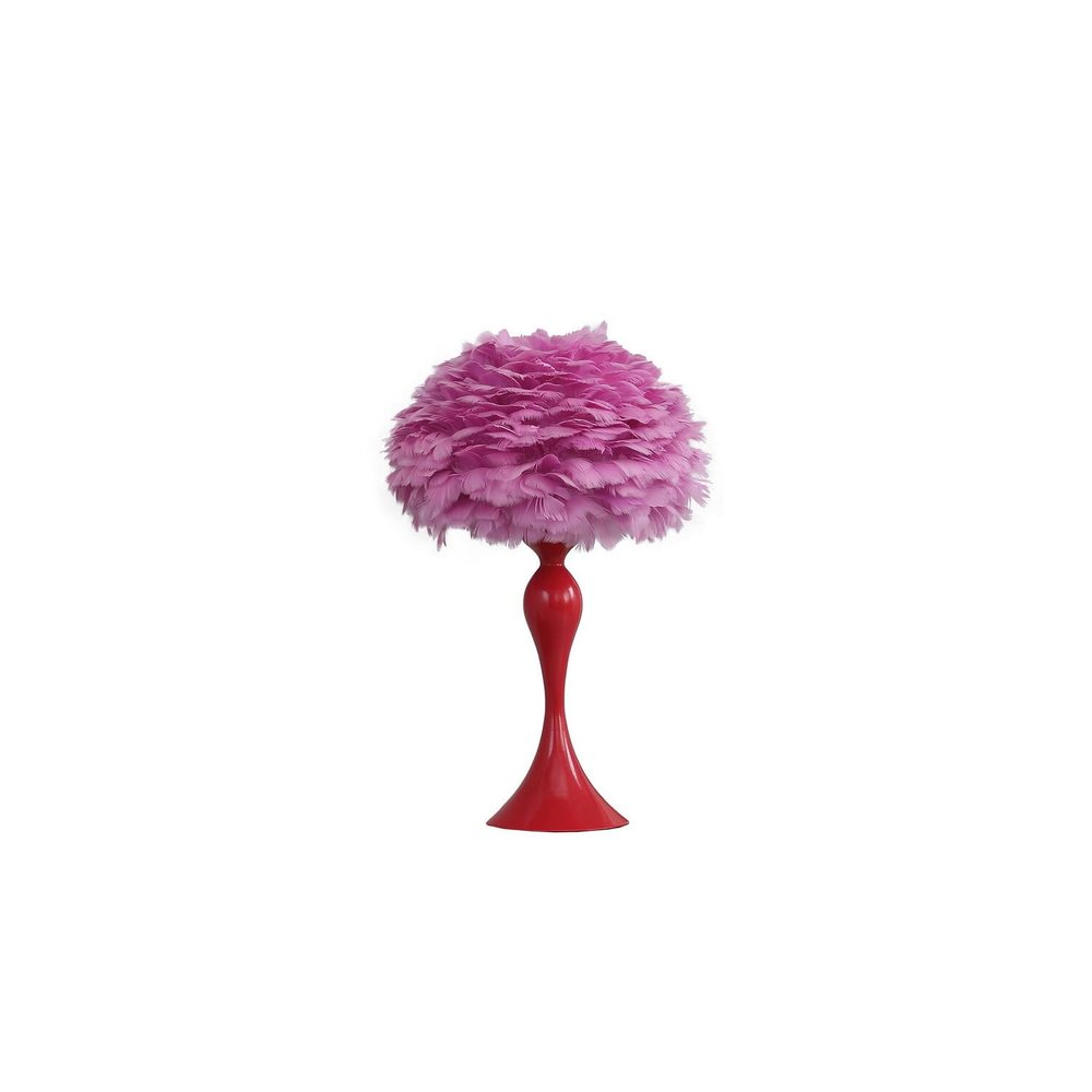 ORE International 18.25" in Medium Pink Feather Aquina Glaze Red Metal Contour Glam Table Lamp