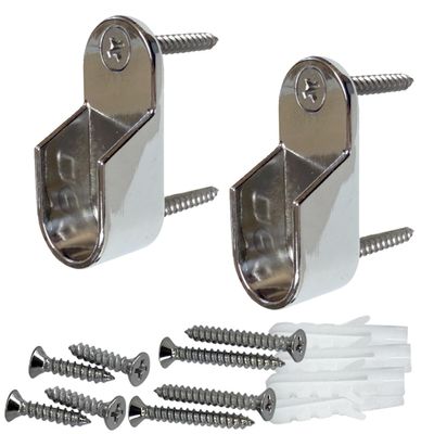 Oval Closet Rod End Supports | Screw on Type | 15mm x 30mm | Polished Chrome | 25 Pair