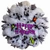 Happy Halloween Spider Wreath Handmade Deco Mesh. Available in 24 inch and 28 inch diameters view 1