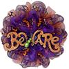 Spooky Beware Halloween Wreath with Large Spider Handmade Deco Mesh. Available in 24 inch and 28 inch diameters view 1