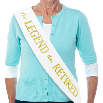 The Legend Has Retired Sash Elegant White and Gold Foil Legendary Sash for Both Women and Men & a Large Gold Safety Pin. Perfect for Retirement Parties by JPACO