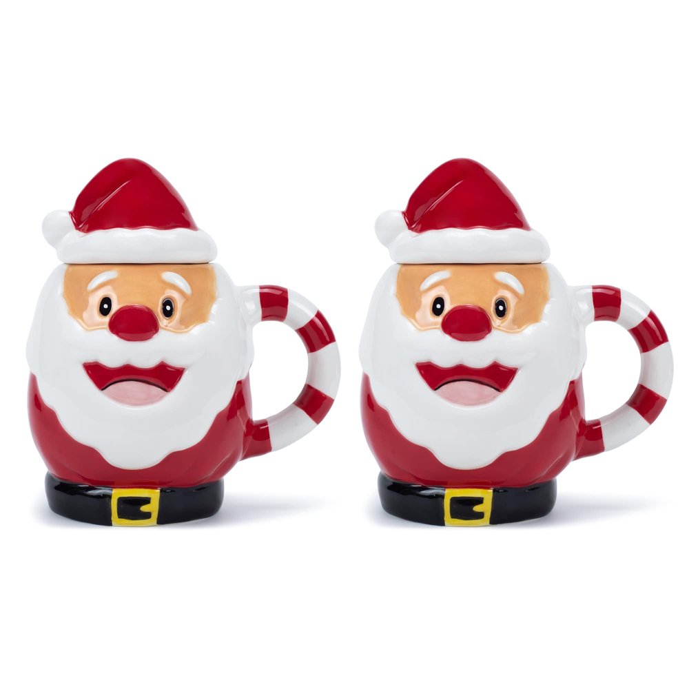 100 North ESNCHMG-ST-2PK Jolly Red Santa Claus Christmas Character 17 ounce Glossy Ceramic Coffee Tea Cup Mug For Your Favorite Morning Brew Pack of 2