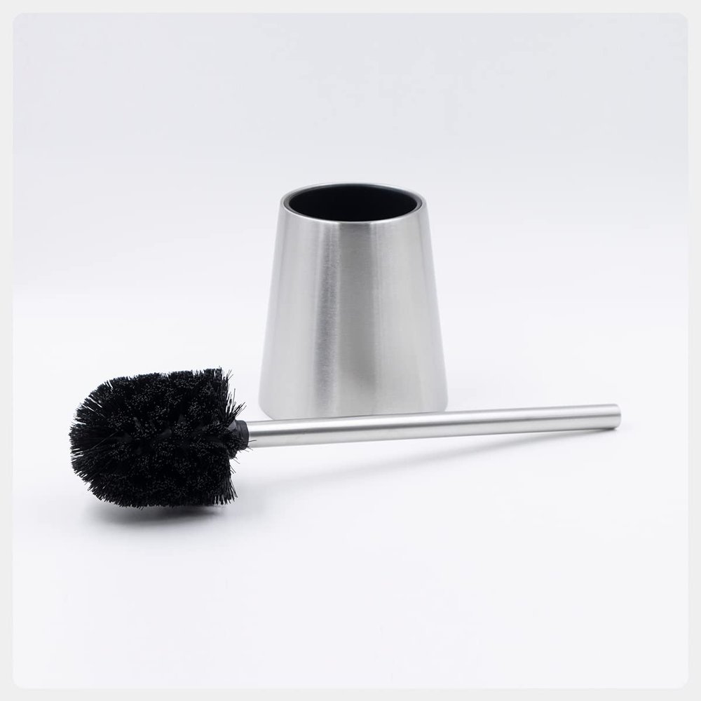 Eviva Modern Toilet Bowl Brush and Holder - Metal Toilet Brushes for Bathroom - Toilet Bowl Cleaner Brush with Lid - Toilet Scrubber Bathroom Brush Set - Tapered Bathroom Toilet Brush Accent Piece