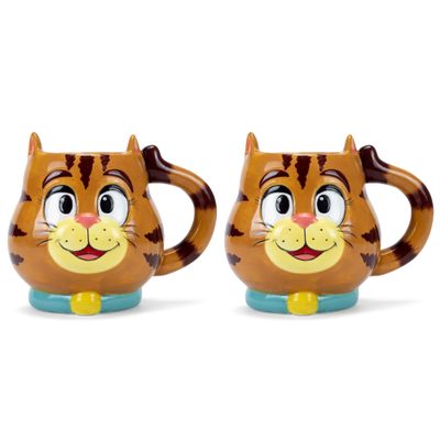 100 North ESNCHMG-CT-2PK Smiling Orange Cat Character 18 ounce Glossy Ceramic Coffee Tea Cup Mug For Your Favorite Morning Brew Pack of 2