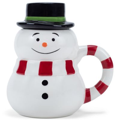 100 North Chubby White Snowman with Black Top Hat Christmas Character 17 ounce Glossy Ceramic Coffee Tea Cup Mug For Your Favorite Morning Brew