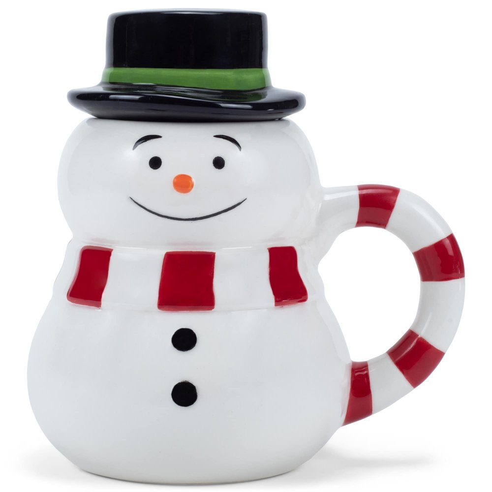 100 North Chubby White Snowman with Black Top Hat Christmas Character 17 ounce Glossy Ceramic Coffee Tea Cup Mug For Your Favorite Morning Brew