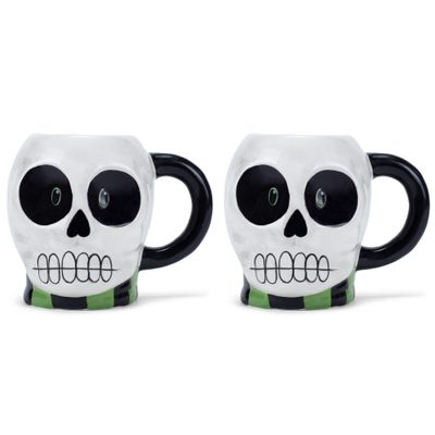 100 North ESNCHMG-SK-2PK Spooky White Halloween Skull Character 17 ounce Glossy Ceramic Coffee Tea Cup Mug For Your Favorite Morning Brew Pack of 2