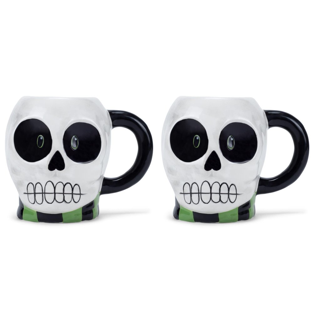 100 North ESNCHMG-SK-2PK Spooky White Halloween Skull Character 17 ounce Glossy Ceramic Coffee Tea Cup Mug For Your Favorite Morning Brew Pack of 2