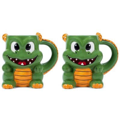 100 North Emerald Green Fire Breathing Dragon Character 17 ounce Glossy Ceramic Coffee Tea Cup Mug For Your Favorite Morning Brew Pack of 2
