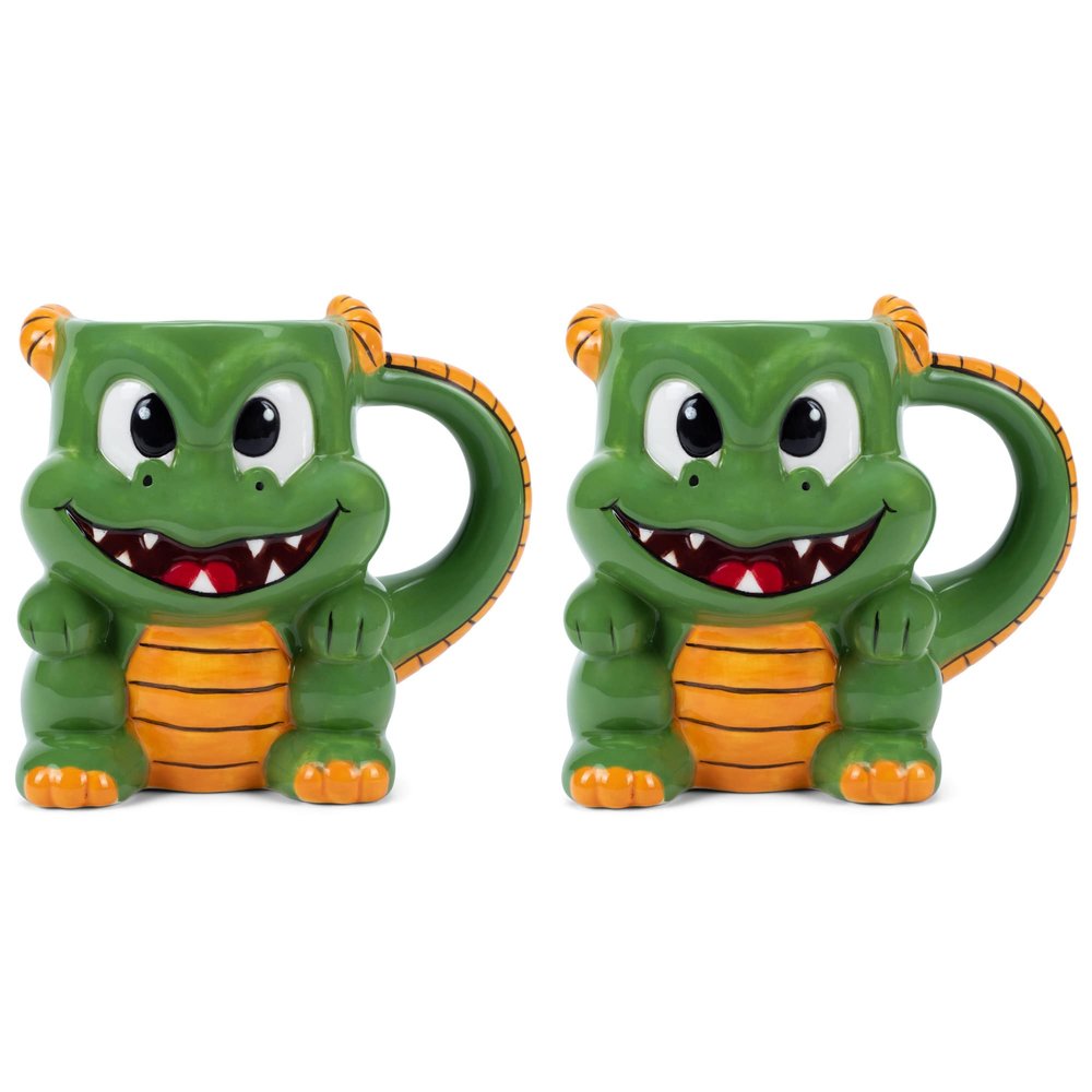 100 North Emerald Green Fire Breathing Dragon Character 17 ounce Glossy Ceramic Coffee Tea Cup Mug For Your Favorite Morning Brew Pack of 2