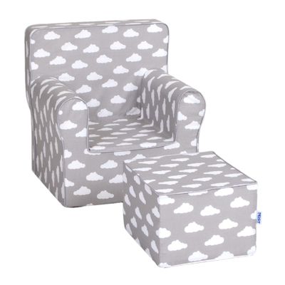 Delsit Toddler Chair with Footrest - European Made Lightweight Kids Armchair - Comfortable Reading Chair for Kids - Stylish Playroom Decor - Perfect for Toddlers & Children | (Gray with Clouds)