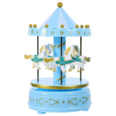 Toyvian Carousel Music Box Rotating Merry-Go-Round Decorative Music Box Gift for Birthday Wedding Home Decor 4.21X4.21X6.69In