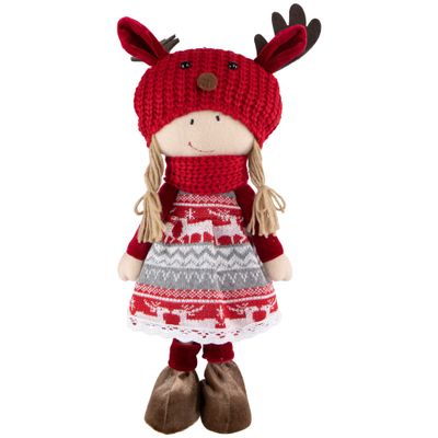 Northlight Little Nordic Girl in Moose Antler Hat Christmas Figure, 17", Red