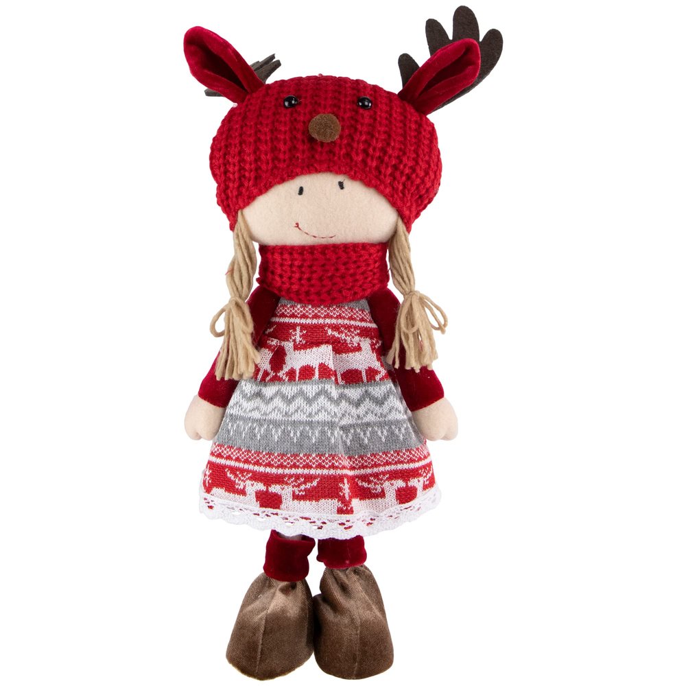 Northlight Little Nordic Girl in Moose Antler Hat Christmas Figure, 17", Red
