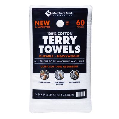 Member's Mark 100% Cotton Terry Towels, 14" x 17" (60 Count)