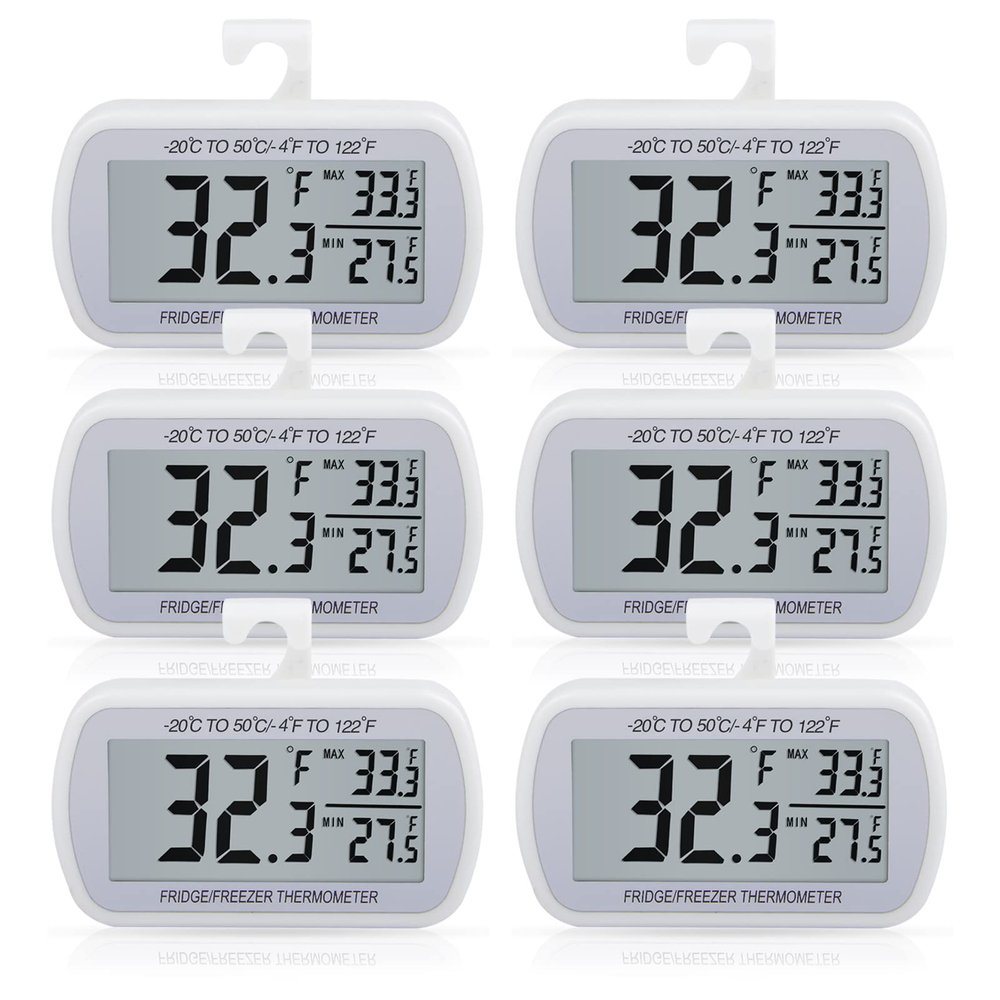 AEVETE 6 Pack Waterproof Digital Refrigerator Thermometer Large LCD, Freezer Room Thermometer with Magnetic Back, No Frills Easy to Read