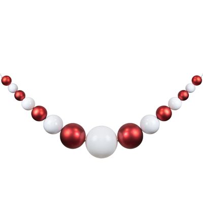 6' Red and White Shiny and Matte Shatterproof Ball Christmas Swag