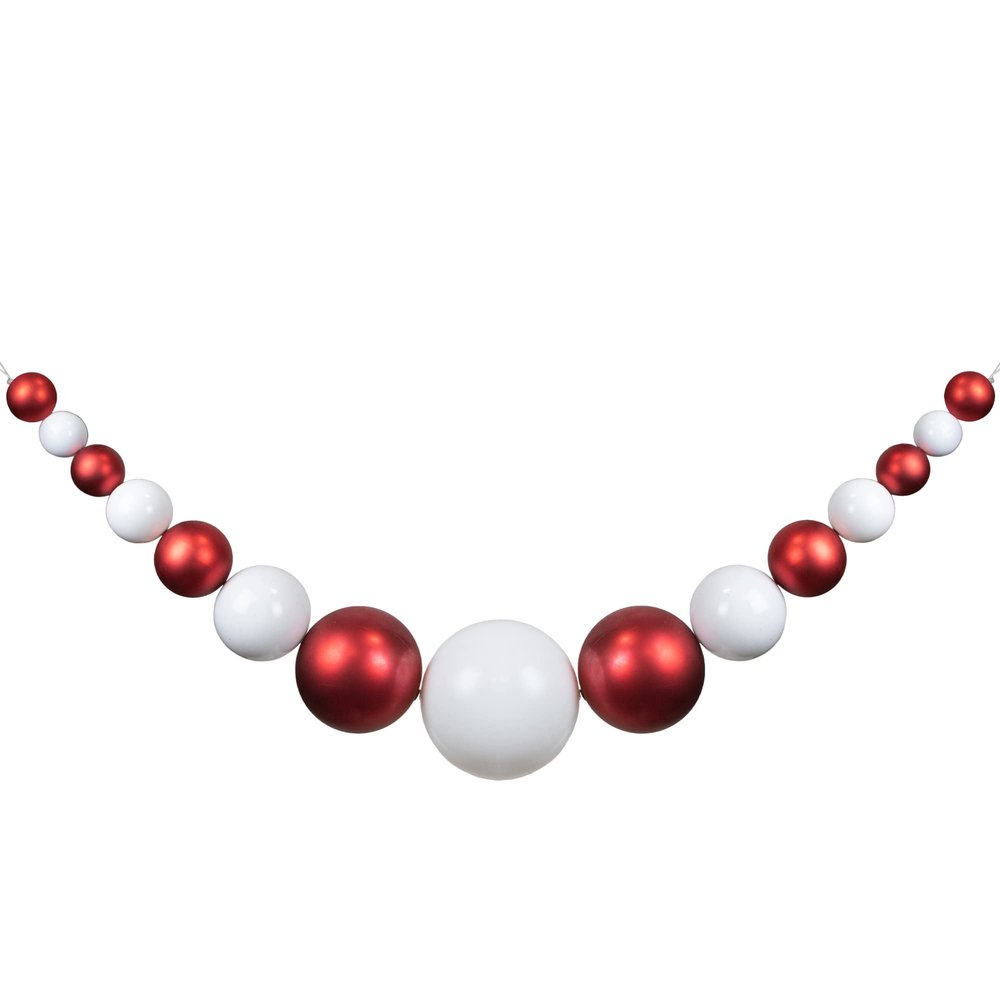 6' Red and White Shiny and Matte Shatterproof Ball Christmas Swag
