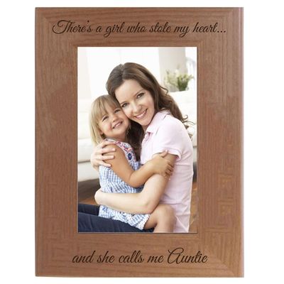 CustomGiftsNow There's a Girl who Stole My Heart and she Calls me Auntie Laser Engraved Wooden Wall Hanging/Tabletop 8x10 Picture Group Family Vertical Portrait Natural Alder Wood Photo Frame