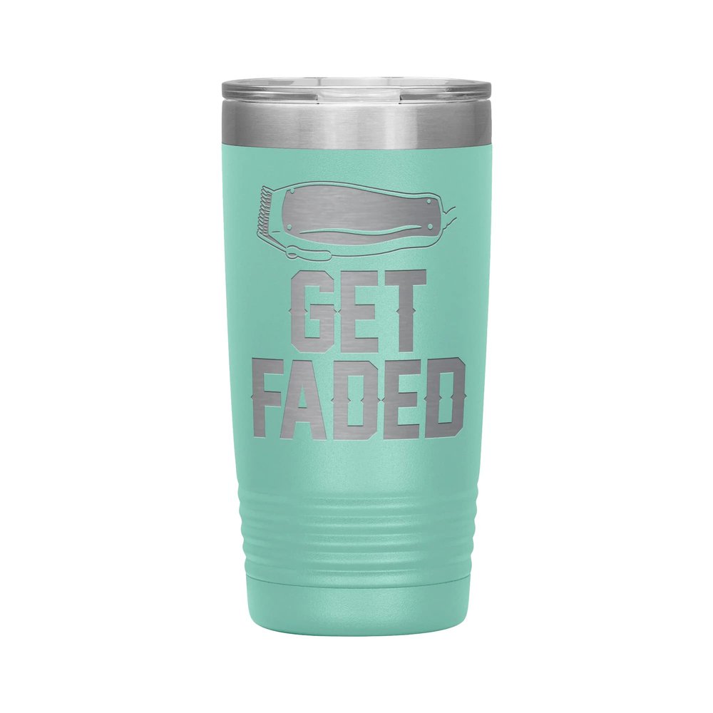 Get Faded Barber Tumbler - 20oz Engraved Stainless Steel Cup - Teal