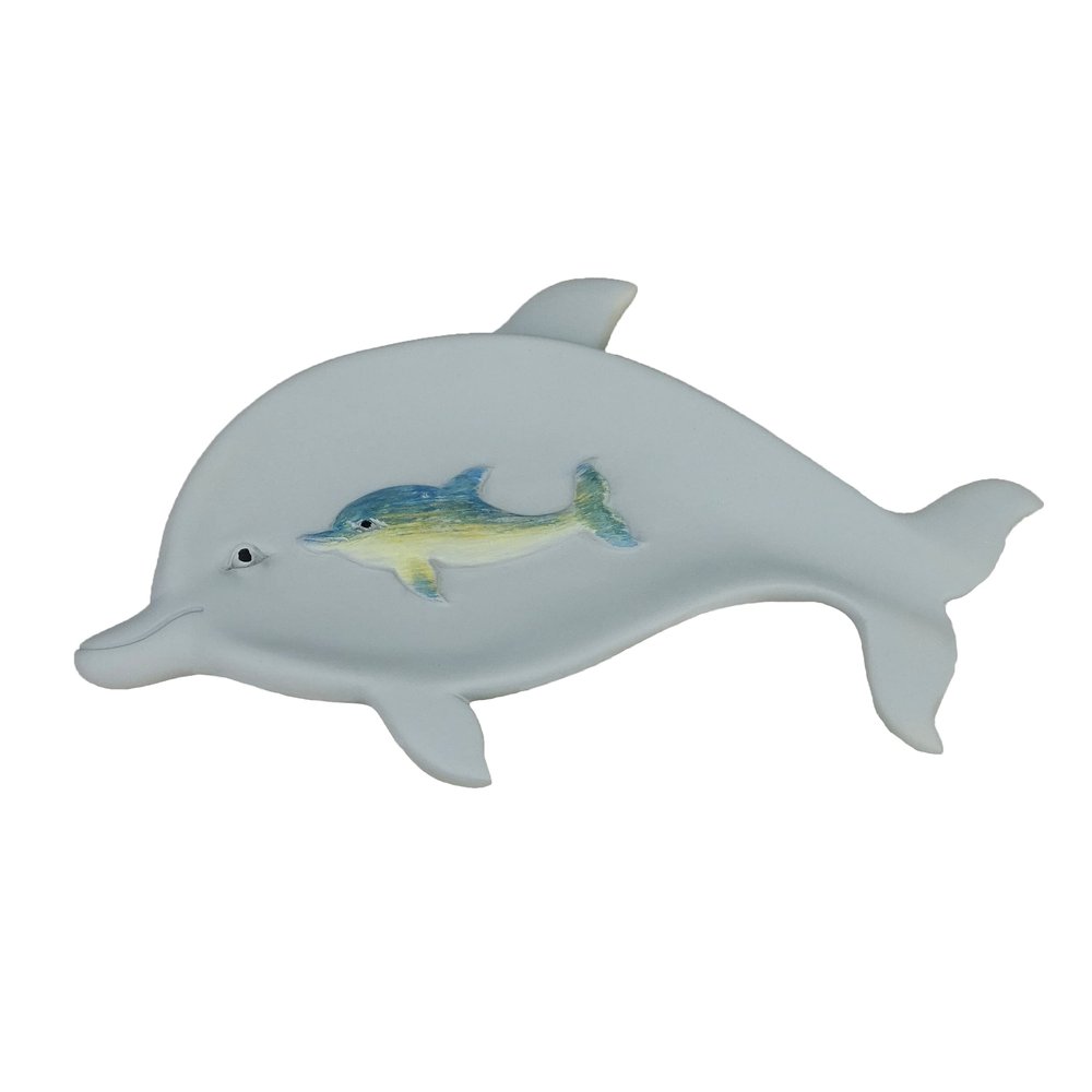 3D Resin Self-Drainning Soap Dish, Resin Oval Soap Bar Holder Mother & Baby Dolphins. The Dolphins Ocean Animal Landscape