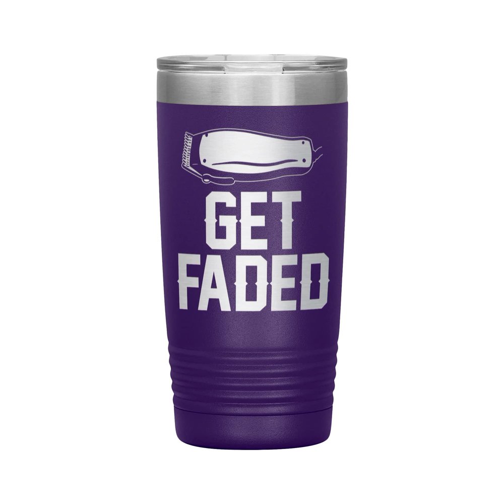 Get Faded Barber Tumbler - 20oz Engraved Stainless Steel Cup - Purple