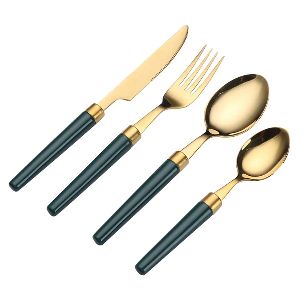 Gold Silverware Set,18/10 Stainless Steel Flatware Set With Ceramic Handle,Cutlery Set for Home Kitchen Include Knife Spoon Dessert Spoon Fork.