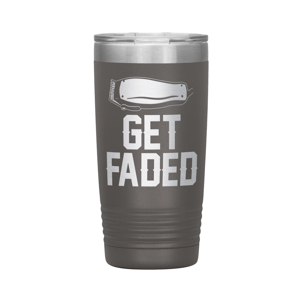 Get Faded Barber Tumbler - 20oz Engraved Stainless Steel Cup - Pewter