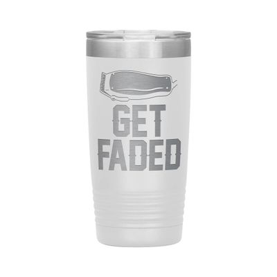 Get Faded Barber Tumbler - 20oz Engraved Stainless Steel Cup - White