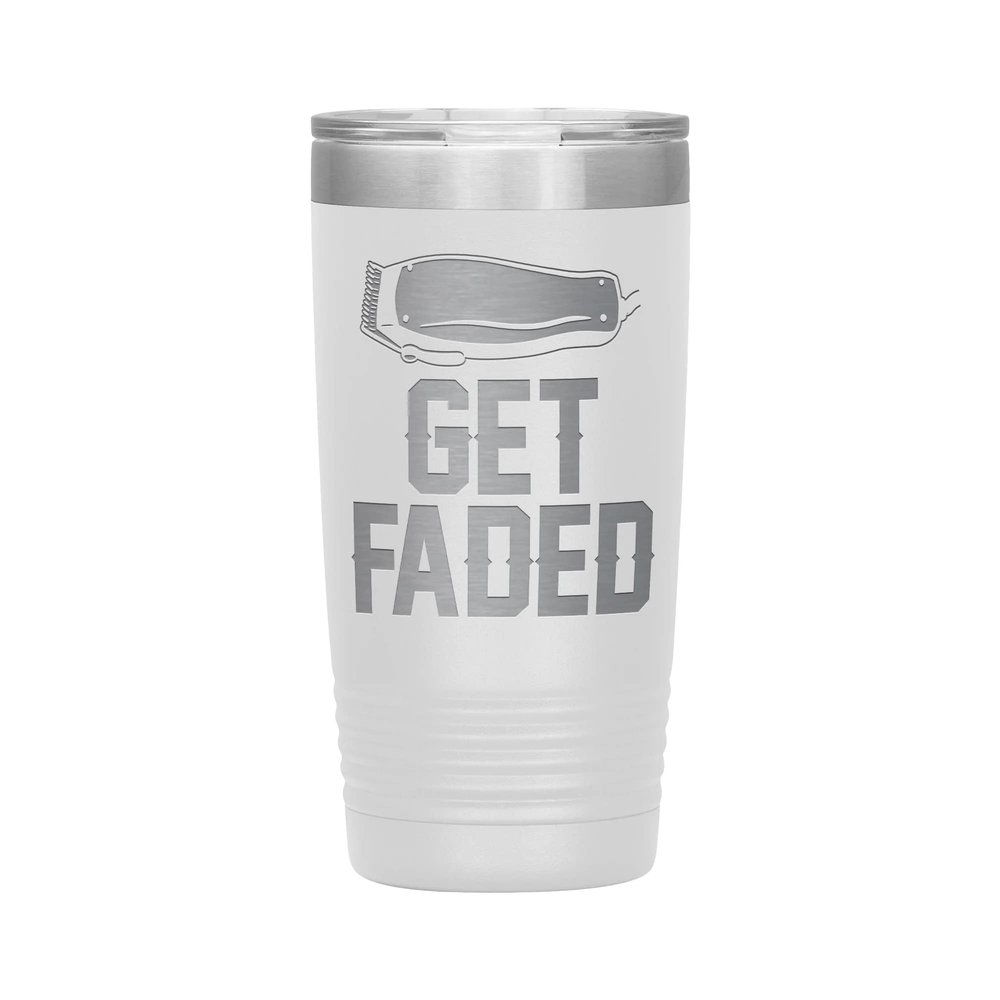 Get Faded Barber Tumbler - 20oz Engraved Stainless Steel Cup - White