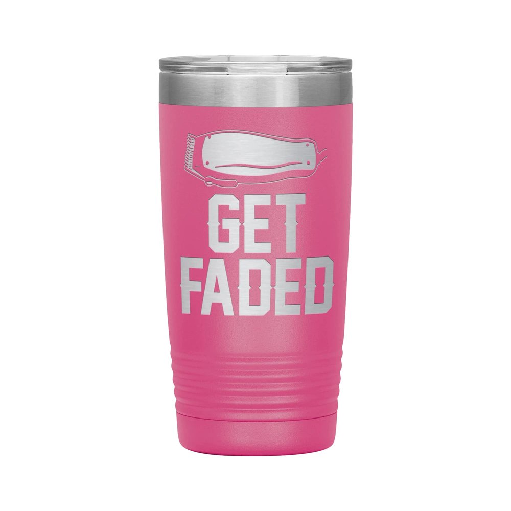 Get Faded Barber Tumbler - 20oz Engraved Stainless Steel Cup - Pink