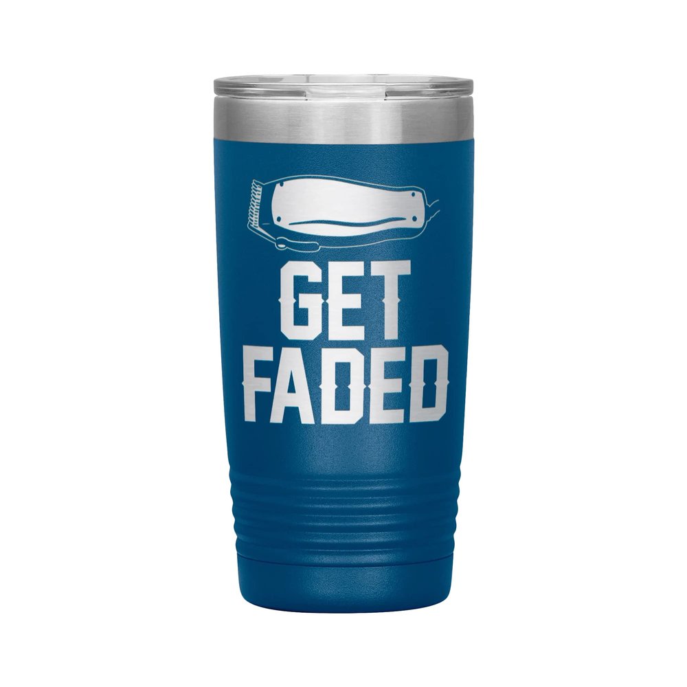 Get Faded Barber Tumbler - 20oz Engraved Stainless Steel Cup - Blue