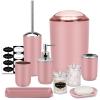 IMAVO Bathroom Accessories Set,Pink Bathroom Set,9 Pieces Bathroom Accessory Set,Tray,Qtip Holders,Toilet Brush,Trash Can for Bathroom Dcor and Home Gifts view 1