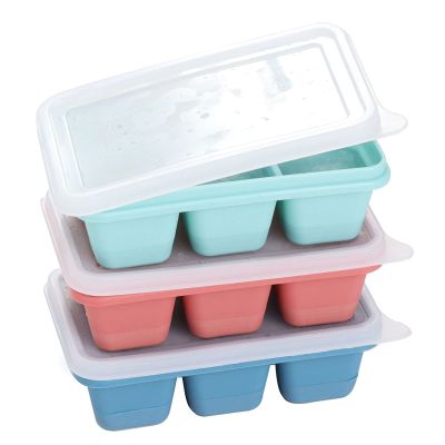 Mini Ice Cube Trays for Freezer with Easy-Release Silicone Bottom, Small Ice Cube Molds with Lid for Cocktail, 3 Pack Blue&Red&Green