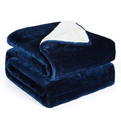 Alomidds Weighted Blanket Queen Size 20lbs 60x80 inches, Sherpa Weighted Blankets for Adults,Fluffy Warm Sherpa & Cozy Soft Flannel Thick Heavy Blanket, Navy