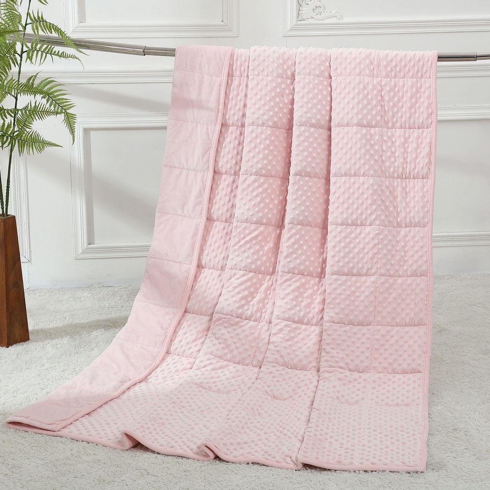 Alomidds Weighted Blanket (60"x80",15lbs Queen Size - Pink), Weighted Blankets for Adults, Cooling Breathable Soft and Comfort Minky, Heavy Blanket Microfiber Material with Glass Beads