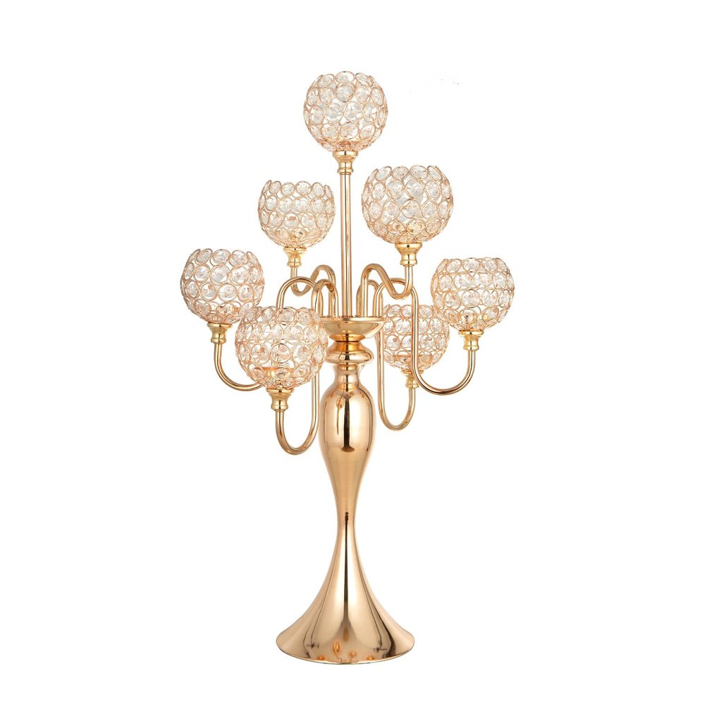 Candelabra Centerpieces for Table, Candle Holder for Table Centerpieces, 7Arm Tall Crystal Candelabra Candle Holder, Gold Centerpiece for Table Wedding Christmas Party Event