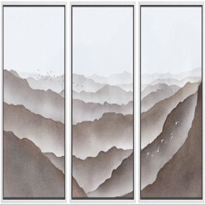SIGNWIN Framed Canvas Print Wall Art Set Pastel Brown Mountain Range Horizon Nature Wilderness Illustrations Modern Art Decorative Nordic Abstract for Living Room, Bedroom, Office - 16"x24"x3 White