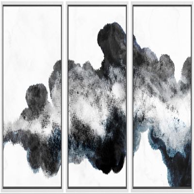 SIGNWIN Framed Canvas Print Wall Art Set Dark Black Smoke Geometric Waves Abstract Shapes Illustrations Modern Art Decorative Nordic Zen Chic for Living Room, Bedroom, Office - 16"x24"x3 White