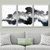 SIGNWIN Framed Canvas Print Wall Art Set Dark Black Smoke Geometric Waves Abstract Shapes Illustrations Modern Art Decorative Nordic Zen Chic for Living Room, Bedroom, Office - 16"x24"x3 White view 2