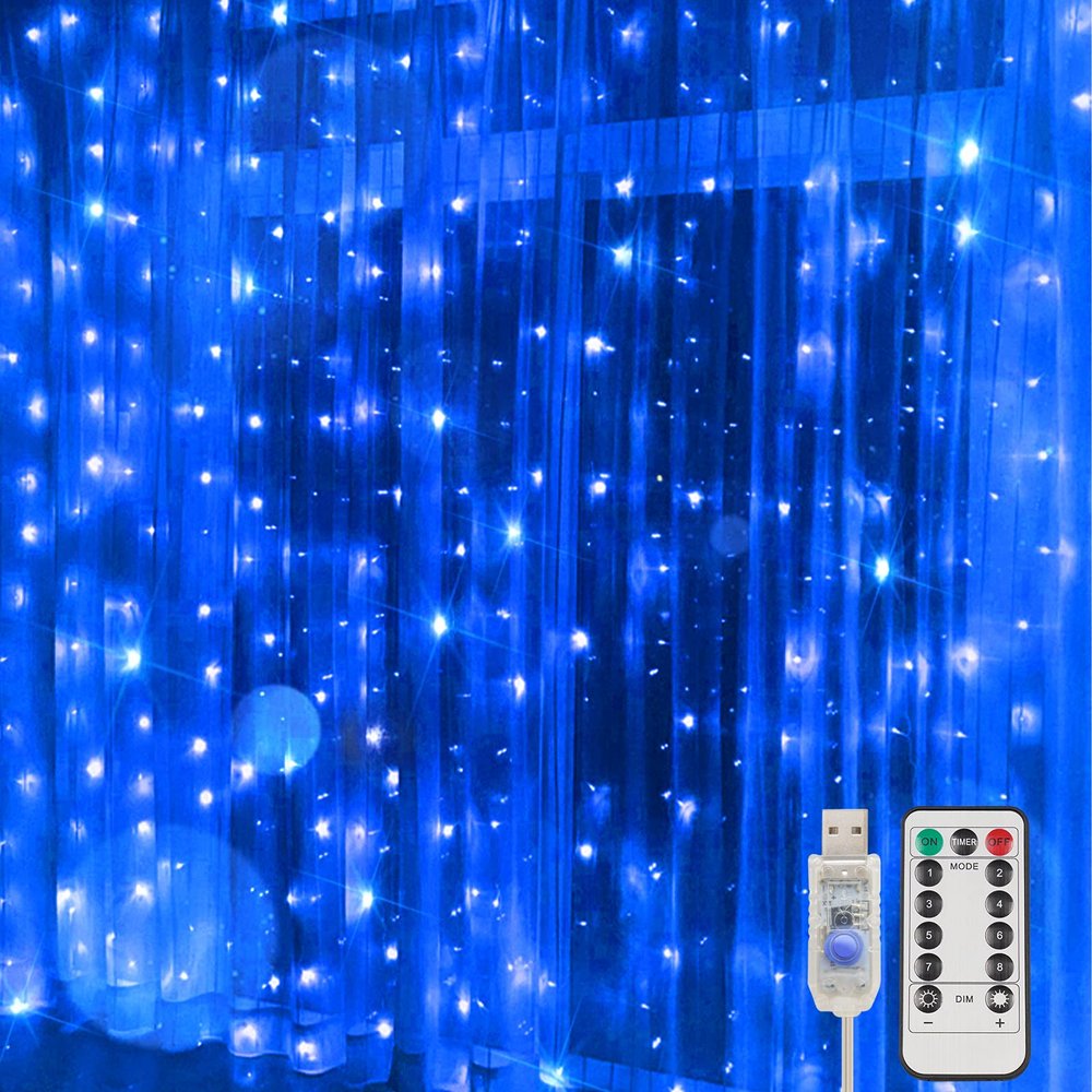 suddus Curtain Lights for Bedroom, 200 Led Hanging String Lights Outdoor Waterproof, Fairy Curtain Lights for Backdrop, Window, Wall, Wedding, Party, Blue