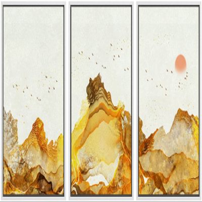 SIGNWIN Framed Canvas Print Wall Art Vibrant Golden Smoke Wave Bird Sky Landscape Abstract Shapes Illustrations Minimalism Decorative Relax/Calm for Living Room, Bedroom, Office - 16"x24"x3 White