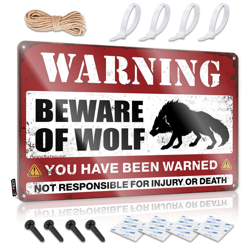 Alarm Sign Beware of Wolf Metal Sign Fair Warning Sign Funny Gifts for Men ( Size : 20X30CM )