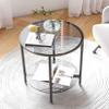 Artloge Tempered Glass End Table 2-Tier Round Nightstand Set 22 inch High Grey view 1