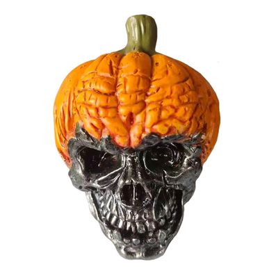 JHION Halloween Pumpkin Skull Decoration, Resin Pumpkin Skull Ornaments for Halloween Party Home Outdoor Decor