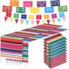 10 Pack 14 x 84 In Mexican Serape Table Runners, 29 Pcs Papel Picado Banner, Fiesta Hanging Banner and Pennant Flag Banner Colorful Bunting Banner for Mexican Theme Party (Rose Red, Blue) view 1
