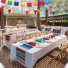 10 Pack 14 x 84 In Mexican Serape Table Runners, 29 Pcs Papel Picado Banner, Fiesta Hanging Banner and Pennant Flag Banner Colorful Bunting Banner for Mexican Theme Party (Rose Red, Blue) view 2